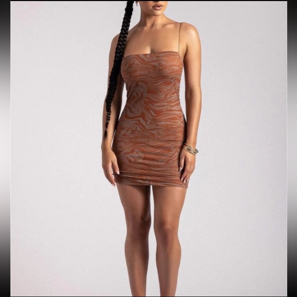 Meshki Mesh Orange Patterned Mini Dress